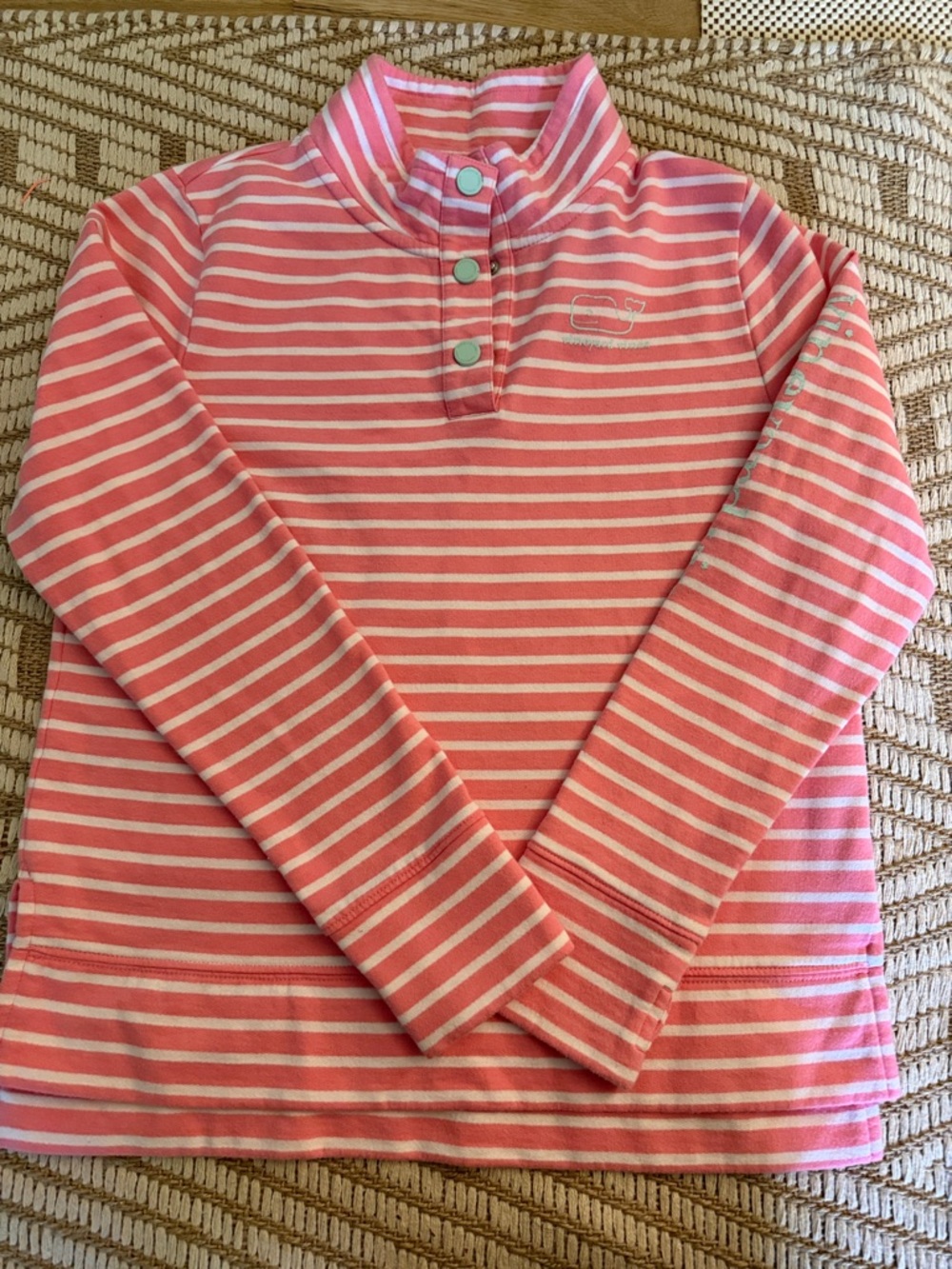 Vineyard Vines Pink & White Striped Long-Sleeve Mock Neck sweatshirt size large
